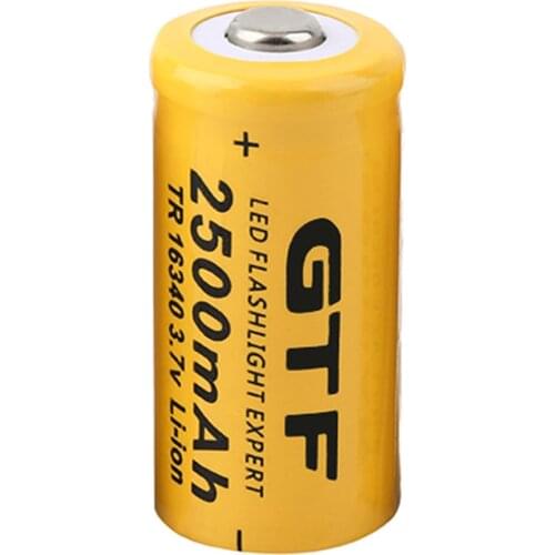Rechargeable batteries li-ion for flashlight, gtf, 16340, 2500mah, 3.7v, 3.7 mah, 2500 lithium batteries