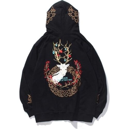 New Arrival Chinese Style Computerized Embroidery Mens Hooded Sweatshirts 2021 Autumn Fashion Casual Lovers Hoodies Streetwear