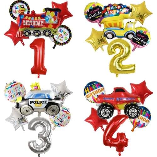 6pcs Red Star Happy Birthday Train Foil Balloons Set 30inch Number Balloon Kids Birthday Party Decoration Baby Shower Air Globos