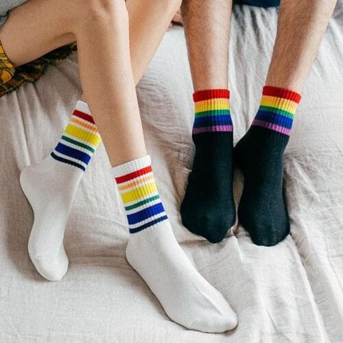 Funny Cute Rainbow Striped Socks Girls Cotton Loose Crew Socks Colorful Women kid Harajuku Designer Retro Christmas Gift Socks
