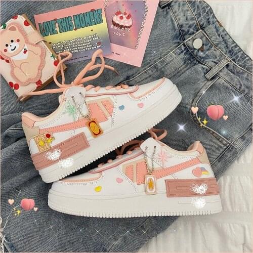 New peach pink thick sole shoes fashion hot sale student macarons color Harajuku air force white shoes