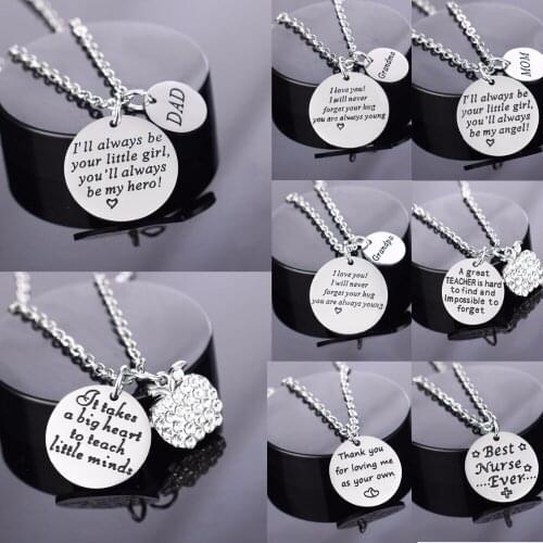 Love Dad Mom Grandma Grandpa Necklaces Stainless Steel Pendant Mothers Fathers Teachers Day Gifts Necklace Family Jewelry Collar
