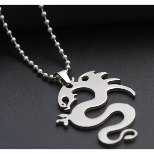 Gift Stainless Steel China Chinese Dragon Totem Zodiac Dragon Ancient Creature Dinosaur Symbol Necklace animal Gift Jewelry