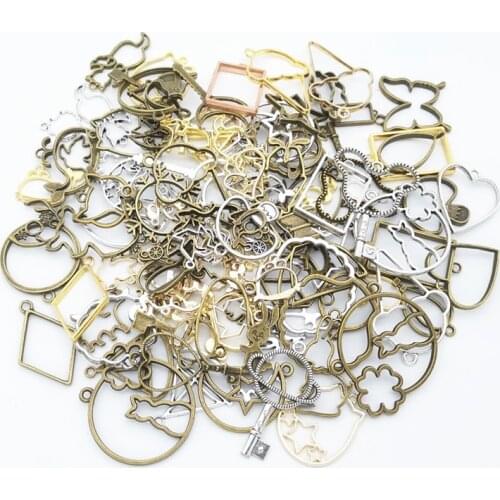 50g 100g Mixed Charms Pendants UV Epoxy Resin Mold Metal Geometric Frame Charms Pendants Accessories for Jewelry Making DIY