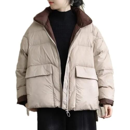 Novel Cotton Winter Down Jacket Female Solid Warm Vintage r Loose Cotton Wild Coat Thick Warm Solid Color Coats Women