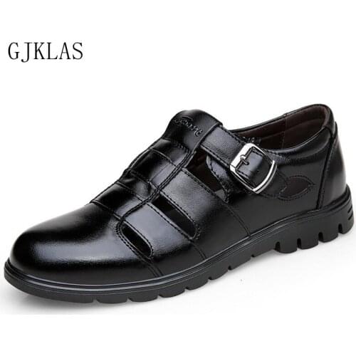 Mens Sandals Genuine Leather Breathable Closed Toe Dress Sandals for Men Business Shoes Summer Brown Black Formal Man Shoes
