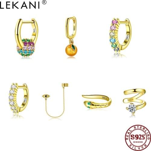 LEKANI 1 PC Real S925 Sterling Silver Stud Earring Inlay Zircon Clip Earring For Women Colorful Choose Fine Jewelry Single Sale