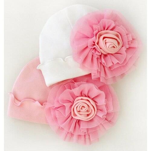 2019 Newborn Infant Baby Girls Cap Soft Cotton Big Flower Princess Hats Accessories Pink White