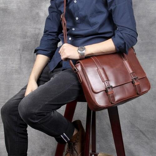 Genuine Leather Men Bag Casual Business Man Shoulder Crossbody Bags Cowhide Large Capacity Top Layer Leather Travel Message Bag