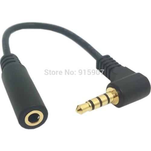 Xiwai 10cm Black 90 Degree Right Angled 3.5mm 4 poles Audio Stereo Male to Female Extension Cable