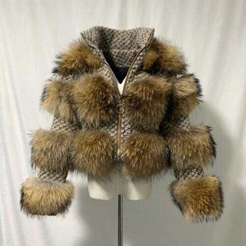 Rf1930X Real Raccoon Fur Jacket Woman Big Brand real fur coats for women Natural Fur Outwear