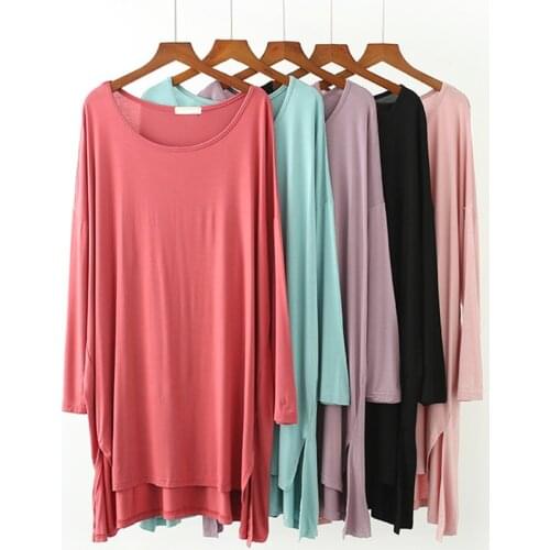 Fdfklak Women dress large size modal cotton nightdress spring summer nightshirt short sexy sleepwear female nightgown fat wear