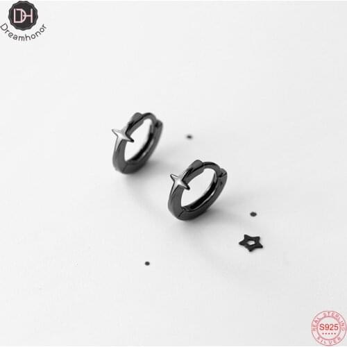 Dreamhonor Fashion S925 Silver Black Color Round Star Shape Clip Earrings For Girls Gifts