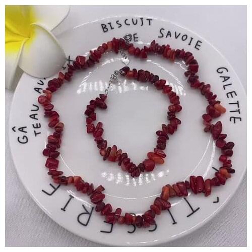 Fashion women 925 sliver plated handmade multilayer red coral beads necklace and charm bracelet