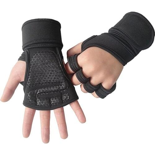 1 Pair Fitness Weight Lifting Gloves Wrist Wraps Full Palm Protection Gym Workout Gloves Power lifting Body Building Equipment