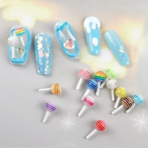 10Pcs/Box Nail Art Resin Charms Cute Mini Lollipop Candy Nail Art Design 12x5mm Manicure Rhinestones For Colorful Nail Supplies