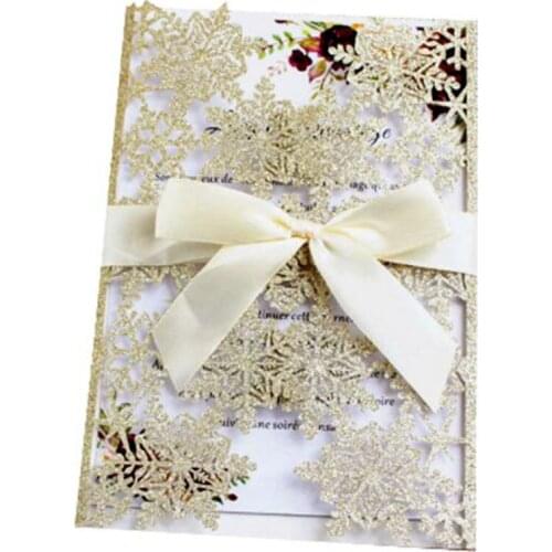 100pcs/set Christmas Invitation Card Snowflake Wedding Festival Greeting Card Laser Hollow Out Blessing Postcard Party Supply