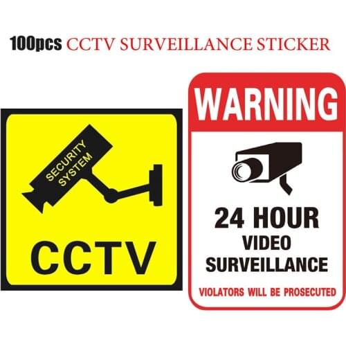 100 Pieces Waterproof Security Camera Sticker Warning Decal Signs For CCTV Surveillance,Fake Camera And Dummy Camera