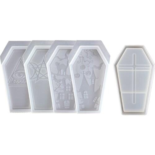 4 Shape Halloween Coffin Molds Coffin Box Silicone Molds Skull Ghost House Storage Box Resin Casting Mold Kit Art Crafts