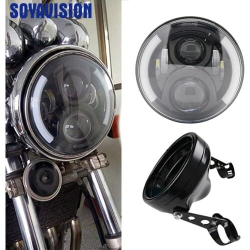 7 Inch Motorcycle Headlamp Angle Eyes Led Headlight 7inch Headlights Housing Bucket Trim Ring for Harley
