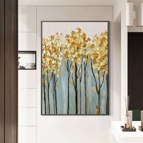 SELFLESS ART Abstract Oil Painting Printed On Canvas Birch Canvas Paintings Wall Pictures For Living Room Modern Tree Home Decor