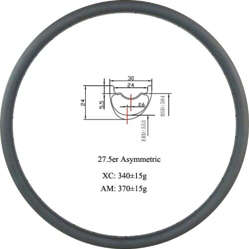 27.5 inch 650B MTB XC AM 30mm x 24mm asymmetric tubeless carbon rim 27.5er cross country all mountain down hill bike rim 650