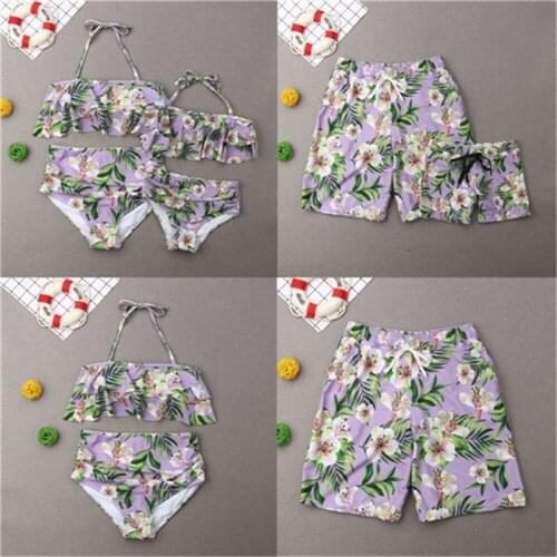 Summer Family Matching Swimwear Men Women Kids Boys Girls Floral Bikini Pants Beachwear Family Matching Clothes Sleeveless