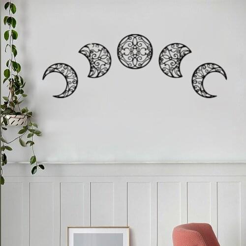 Boho decor Wooden Moon Wall Sticker for Room Bedside Wall Decoration Design Hollow Moon Phase Meditation Yoga Room Decor Drop