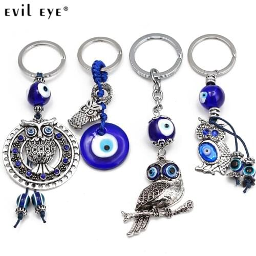 EVIL EYE Elephant Tortoise Fatima Hand Blue Turkish Evil Eye Keychain Silver Color Alloy Key Chain Holder for Women Men EY1083