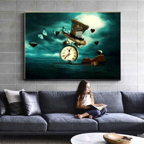 Clock Violin Butterfly Hat Canvas Painting Surrealism Posters Prints Modern Wall Art Pictures For Kids Room Wall Decor Cuadro