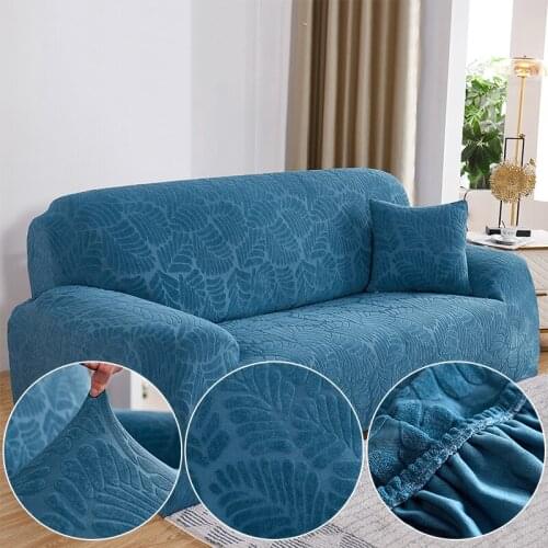 Solid Leaf Jacquard Sofa Protector Plush Sofa Cover For Living Room All Cover Elastic Corner Couch Slipcover 1/2/3/4 Seat 45010