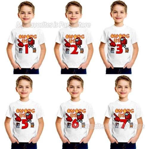 Among of Us Baby Clothes Toddler Cartoon Printed Cotton T-Shirt Birthday Number Tees Boy Girl Summer Short Sleeve Casual Tops
