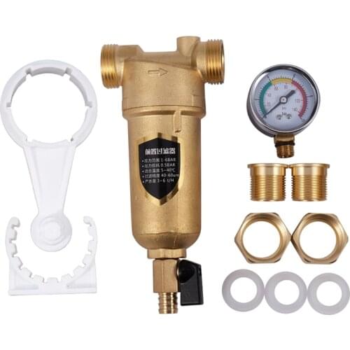 Hot TOD-Pre-Filter Water Filter Purifier System Pure Brass Body Stainless Steel Mesh Prefiltro with Gauge