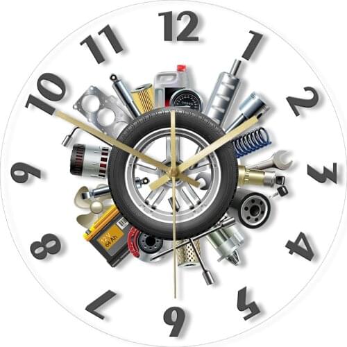 Car Service Tools Garage Wall Hanging Clock Modern Car Service Mechanic Auto Lover Gift Silent Movement Watch Man Cave Decor