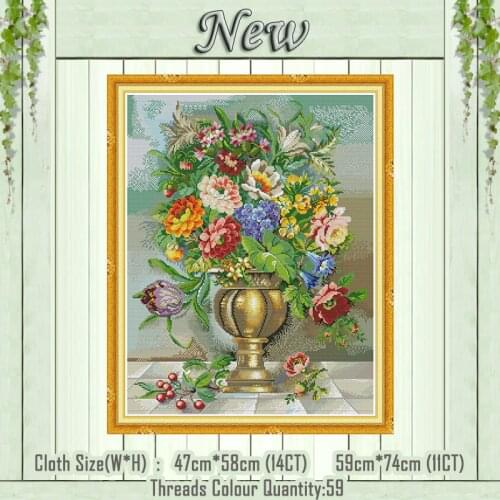Oil painting flowers vase decor painting counted printed on the canvas DMC 11CT 14CT kits Cross Stitch Embroidery needlework Set