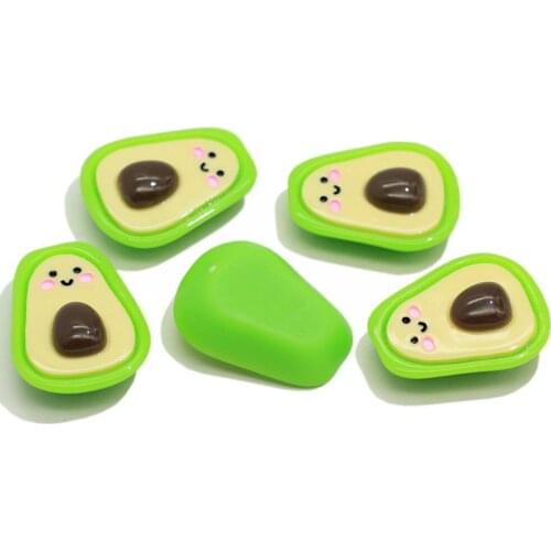 Kawaii Cute Avocado Food Vegetable Resin Flatback Craft Face Smile Avocado Fruit Cabochons For Earring Necklace Hairbow