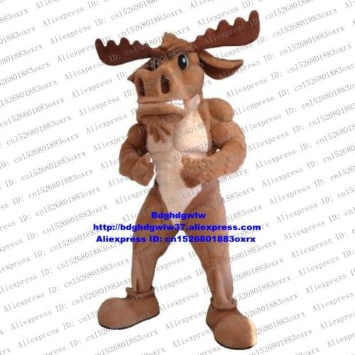Brown Reindeer Moose Elk Wapiti Caribou Alces Deer Mascot Costume Cartoon Character Welcoming Banque Upacara Penutupan zx2119