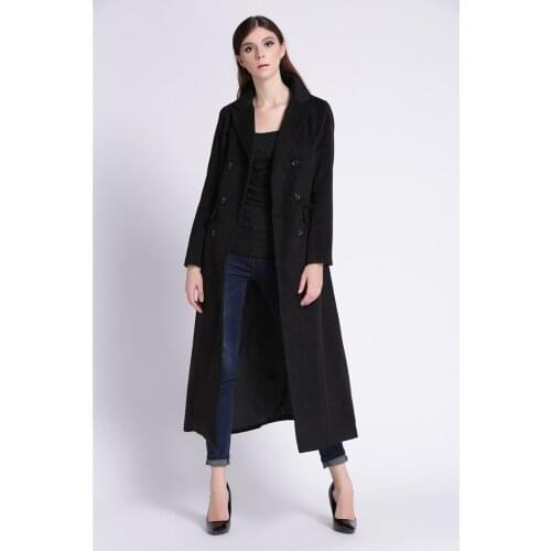 Ultra Long Design Woolen Double Breates Jacket for Women, Plus Size XS-XXL Turn-down Collar Slim Outerwear Jacket