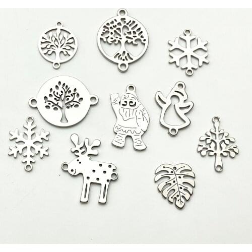 Mix Christmas Charms Snowman Connector Snowflake Stainless Stell Tree Bracelet Child Xmas diy Findings Handmade Diy Jewelry Make
