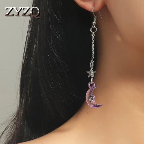 ZYZQ Sweet Acrylic Moon Earrings for Women Girl Romantic Pink Tassel Long Drop Earrings Factory Wholesale Lots&Bulk Earrings