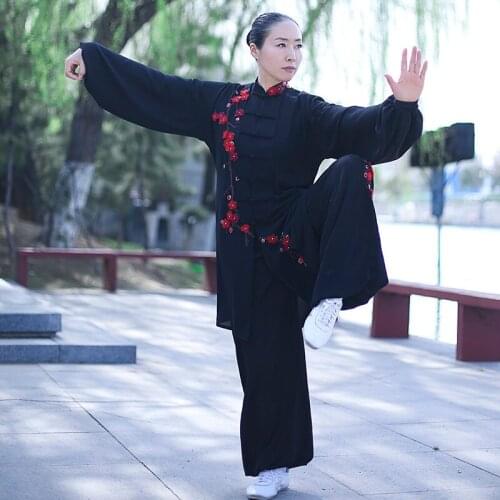 Fashion Tai Chi Uniform Martial Arts Clothe Embroider Wintersweet Chinese Traditional Folk Kung Fu Suit Morning Sportswear T2077