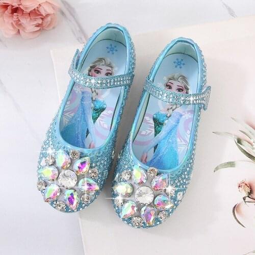 Disney flash diamond elsa princess fashion childrens shoes girls spring new style Korean flower rhinestone sequin casual shoes