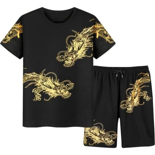 Mens Summer Shirts and Shorts Fashion Mens Sets Casual Plus Size 8xl 9xl Printed Dragon Male Sweatshirt Brand Hip Hop Clothing