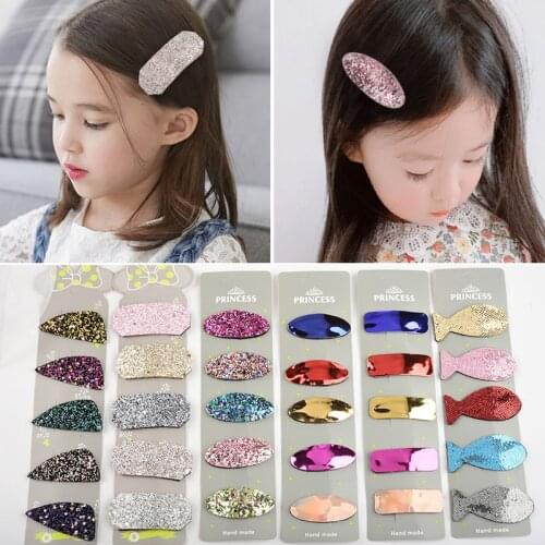 5pcs Headwear Set Girls Hair Accessories Geometric Hairpins Children Headdress Solid Color Oval Triangle PU Sequins Hair Grip