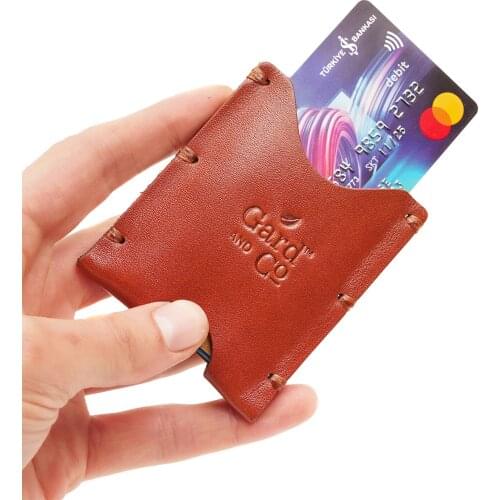 Small Slim Card Holder / Wallet for men and women. Pocket Wallet. Genuine Leather Handmade - Tan