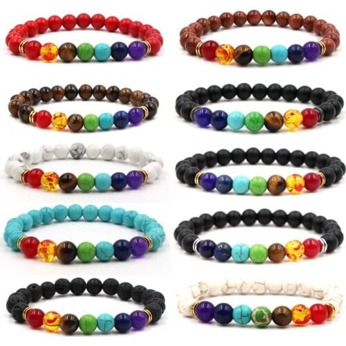 Newst 7 Chakra Bracelet Men Black Lava Healing Balance Beads Reiki Buddha Prayer Natural Stone Yoga Bracelet For Women