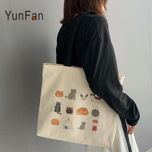 New Large-capacity Ladies Canvas Bag Japanese Cartoon Cat Pattern Female Shoulder Bag Lightweight Student Cloth Bag