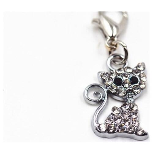 Pet Dig Cat Necklace Rhinestone Decorated Collar Pendent Pet Collar Charms Black Eyes Cat Shape Cute Pendant Accessories