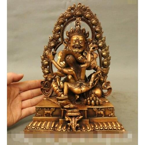 Song voge gem S6829 10" Tibet Buddhism Bronze Gilt Yellow Jambhala Consort Mandkesvara Buddha Statue