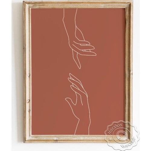 Reaching Hand Illustration Poster, Two Hands Line Drawing Art Prints, Minimalism Body Parts Wall Picture, Morden Apartment Decor